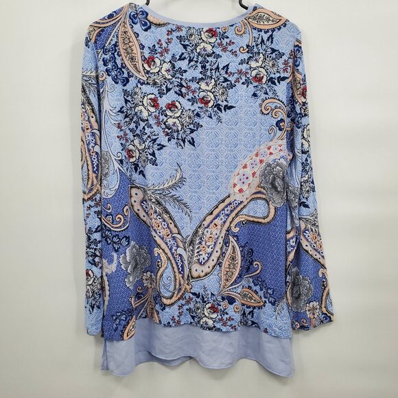 Chico's Floral Print Long Sleeve V Neck Tunic Top Women Size 2 US Large Paisley - Picture 6 of 11